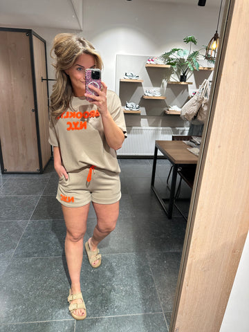 Setje taupe/oranje